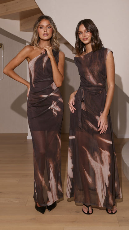 Cataleya Sheer Maxi Dress - Cocoa Ochre