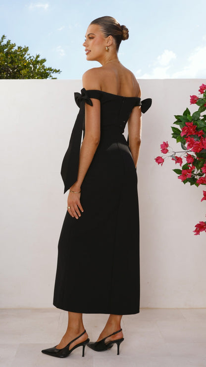 Zylah Off Shoulder Midi Dress - Black