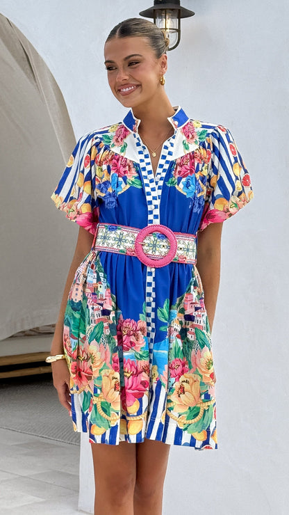Talisha Mini Dress - Positano Cobalt