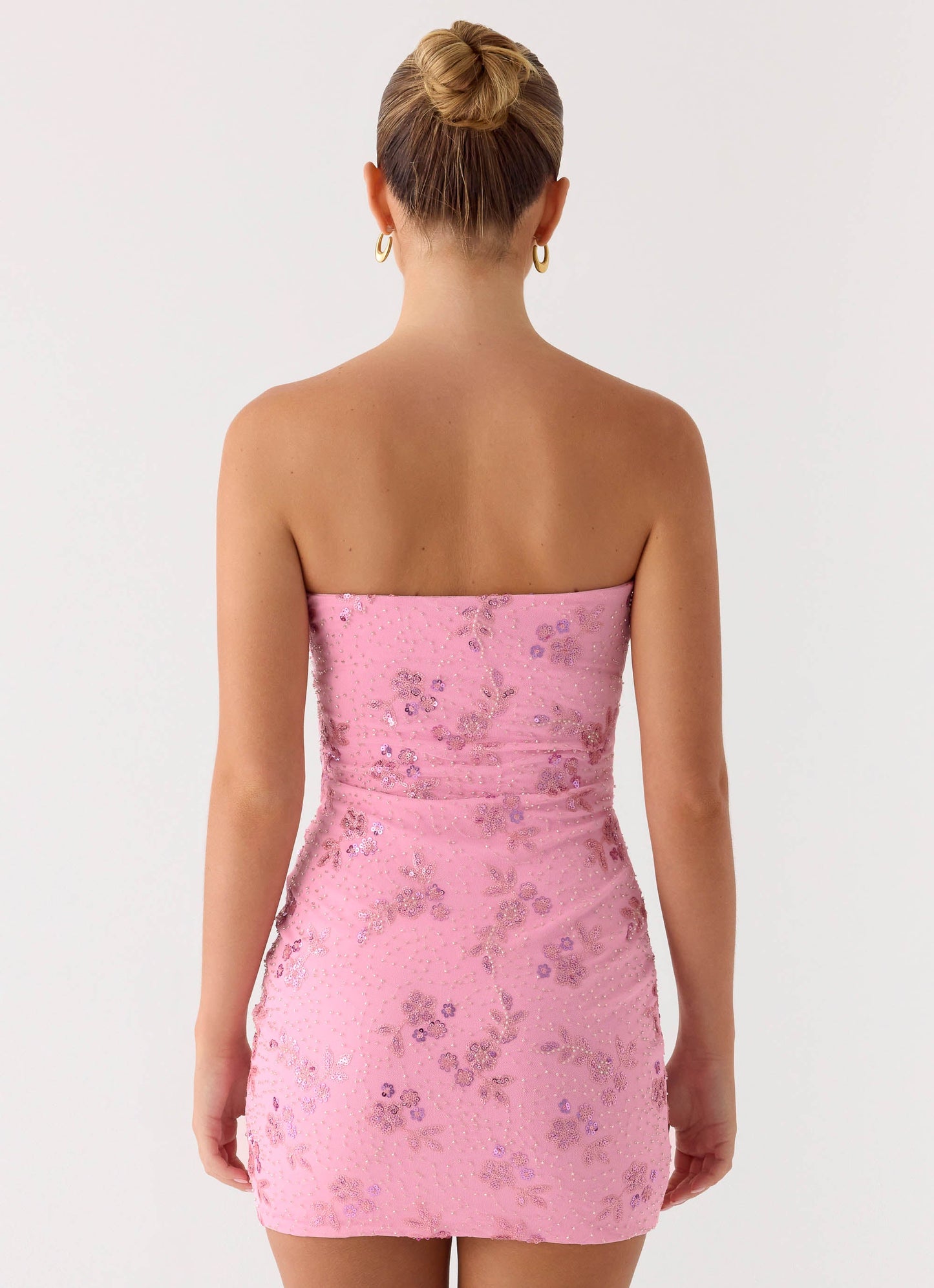 Push Back Beaded Sequin Mini Dress - Pink